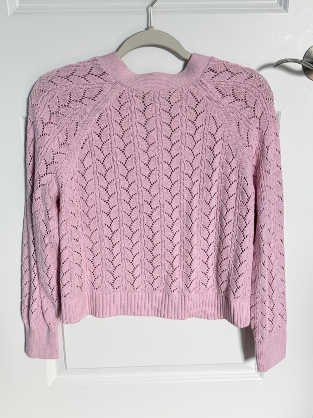 Loft Pink Cropped Pointelle Knit Cardigan Sweater Size Large 54494 - Picture 8 of 15